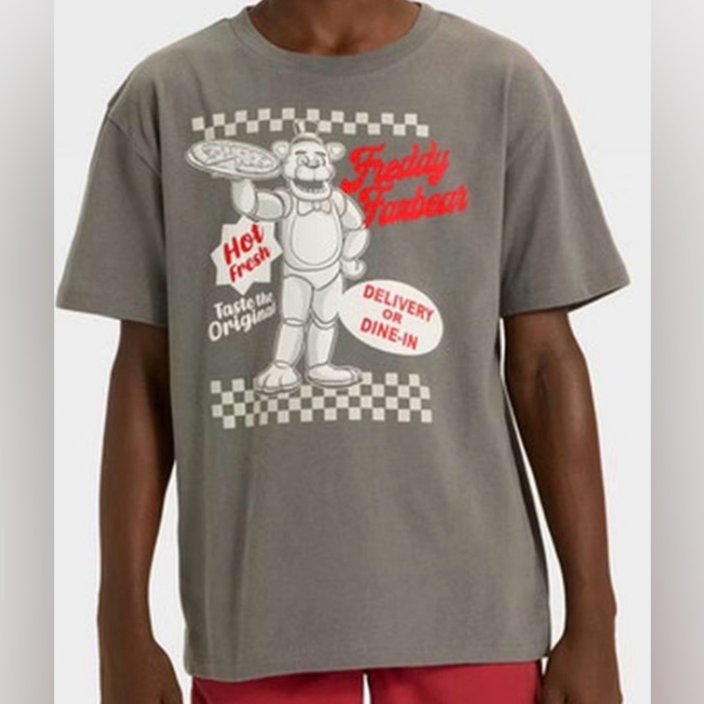 Five Nights At Freddys Freddy Fazbear Pizza T-Shirt Youth M,  Grey
